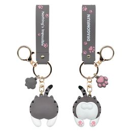 Fashion Cute Cat Butt Key Chains For Baby Girls Cats Keychain Car Bag Animal Bell Pendant Keyring Action Figures Pendant
