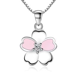 925 Sterling Silver Women's Fashion Jewellery High Quality Retro Simple Crystal Zircon Flower Pendant Necklace Long 45CM