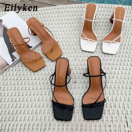 Eilyken 2022 New Summer Women Sandals Slipper High Cylindrical Heel Outdoor Flip Flops Narrow Strap Women Slides Y220221