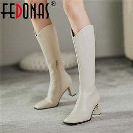 Elegant Female Knee High Boots For Girls Fall Winter Wedding Party Genuine Leather Shoes Woman 210528