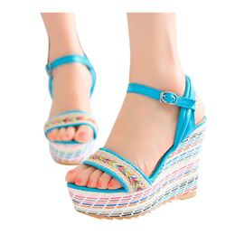 Women Sandals 2021 Summer Wedge High Heels Sponge Bottom Of The Thick Waterproof Platform Buckle Strap Shoes Roman Sandals#310