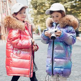 NEW Fashion Brand Girl Down Jacket Warm Child parka real Fur Coat Kid Teenager Thickening Outerwear For Winter clothes snowsuit H0909