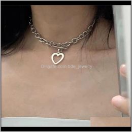 Chokers Necklaces & Pendants Jewelrykorean Fashion Punk Sier Colour Love Heart Shape Pendant Choker Metal Chain Necklace For Women Retro Ins S