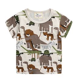 Jumping meters Kids Boys Summer Dinosaurs Tees Tops Cotton Design Children Short Sleeve Clothes Animals Print Baby T shirts 210529