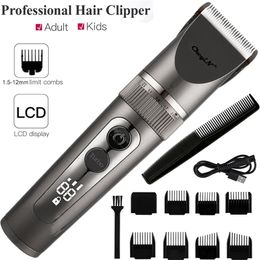 LCD Professional Hair Clipper Men Barber Beard Trimmer Rechargeable Cutting Machine Ceramic Blade Waterproof 3 Speed Haircut Kid 220216