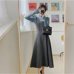 elastic knitting t shirt Women Suits Female Dress suit Robe Vestido long braces Vintage girls dresses Sell separately 210417