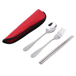 Chopsticks High Quality 2021 3 In 1 Cutlery Set Spoon Fork Travel Cloth Bag Folding Stainless Steel