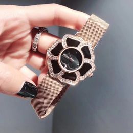 Brand Watches Women Girl Crystal Flower Style Metal Steel Magnetic Band Quartz Wrist Watch C08