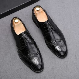 Luxury Italian Mens Leather Pointed Toe Business Wedding Shoes Fashion Designer Lace-Up Party Formal Business Black Loafers H32