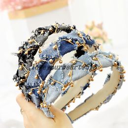 Vintage Chain Denim Cloth Bezel Hairband Women Hair Accessories Girls Haar Headband Opaska Do Wlosow Bandeau Femme Diademas