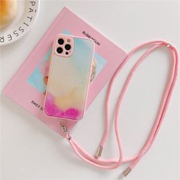 cell phone lanyards UK - Hot selling Fine Hole Cell Phone Cases With the Rope Protective lanyard Transparent Gradient luxury smart for iPhone 13 12 11 Pro Max 7 8 Plus 12Mini MI SAMSUNG