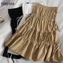 Neploe High Waist Hip A Line Slim Skirt Women Ruffles Patchwork Summer Jupe Femme Draped Design Work Style Ol Faldas 210510
