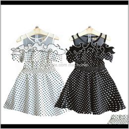 Girls Baby Clothing Baby Maternity Drop Delivery 2021 Kids Girl Chiffon Dot Print Mesh Strapless Waist Dresses Holiday Summer Party Short Sle