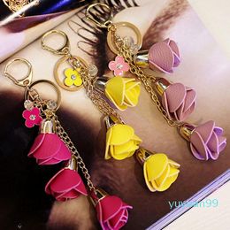 new 2018 Camellia Flower Leather Keychain Bag Pendant Car Ornaments Creative Gifts Long Key Chain Buckle Key Ring 14 Colours Eh586 H jllDPs