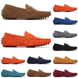 Non-Brand High quality men running shoes black light blue wine red gray orange green brown mens slip on lazy Leather shoeOutdoor jogging