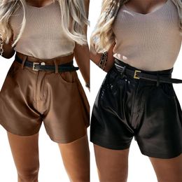 Women's Shorts Women Leather PU Solid Colour Middle Waist Loose Short Pants With Pockets For Girls Spring Autumn