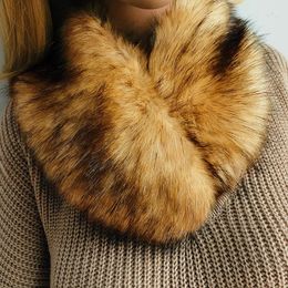 Scarves Women Faux Fur Collar Scarf Fake Raccoon Cape Coat Shawl Winter Hood Bib Warp Neck Warmer Stole Muffler Christmas Gifts