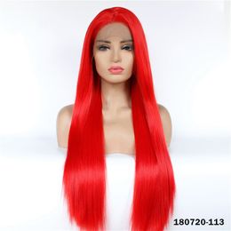 Red Synthetic Lacefrontal Wig Simulation Human Hair Lace Front Wigs 12~26 inches Long Silky Straight Perreques 180720-113