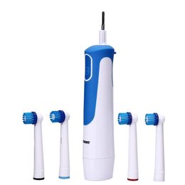 AZDENT AZ-2 Pro Electric Rotary Toothbrush Battery Type No Rechargeable Tooth Brush Adults W/ 4 Brush Heads Waterproof Clean - Blue