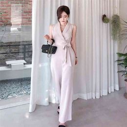 Jumpsuit summer ladies slim fit waist fashion sleeveless Office Lady Polyester Solid 210416