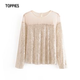 Toppies Women Sequins Casual Long Sleeve Shirt Tassel Fashion Blouses Tops Korean Style 210412