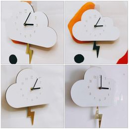 50pcs Wall Clocks 1Pc Creative Swing Flash Clock Cloud Shape Kids Room Decoration (White)