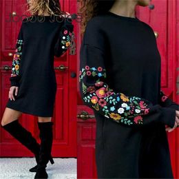 Jocoo Jolee Dresses Women Autumn Mini Dress Elegant Long Sleeve Floral Print Loose Warm Dress Black Streeetwear vestidos 210619