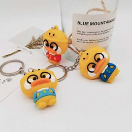 Cute Little Yellow Acrylic Plastic DUCK Key Chain Wear Glasses Duck Keychain Couples Women Friend Gift Bag Pendant Accessory G1019