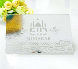 Eid Mubarak Party Seat Card 100pcs/lot Ramadan Paper Table Invitation Hollow Out Place Cards Muslim Islamic Festival Decor GGA4687
