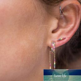 Stud Gold Filled Trendy Women Jewellery Summer Winter Rainbow Design Micro Pave Cz Tassel Charming Earring Jewelry1