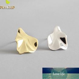 Flyleaf Gold Irregular Uneven Stud Earrings For Women New Trend 100 % 925 Sterling Silver Lady Fashion Jewellery