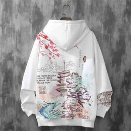 Anime Hoodies Sweatshirts Chinese Style Men Black Harajuku Oversized Pullovers For Women CS455 210910