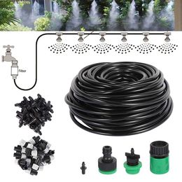 1 Kit Fog Watering Irrigation System Portable Misting Cooling Automatic Water Nozzle 20M PVC Hose Spray Head Tee Connecter 210610