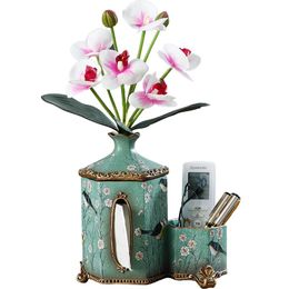 Vases American Retro Paper Towel Box European Creative Multi-function Remote Control Receives Carton And Living Room Flower Inserts