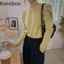 Korobov Nuovo arrivo donne maglioni vintage solido sciolto casual femmina pullover femmina coreano elegante soffio manica (manica box