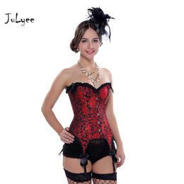 Women's Shapers JULYEE Floral Print Strapless Push Up Front Closure Bow Corset Waist Trainers Slim Shapewear