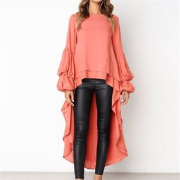Ruffles Loose Long Sleeve Blouse Women Autumn Lantern Chiffon Casual Shirt Plus Size Womens 210607