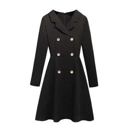 PERHAPS U Black Notched Collar Long Sleeve Mini Short Dress Button Solid Work Office Lady D0783 210529