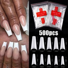 french manicure gel set UK - False Nails 500pcs White Clear Fake Set Flat Shape Half Cover Acrylic Artificial French Nail Art Tips UV Gel Manicure Tools