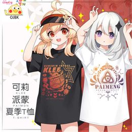 Anime game Genshin Impact COSPLAY T-Shirt KLEE / PAIMON Theme Summer Round Neck Short Sleeves, Cotton Material,IN Stock Y0903