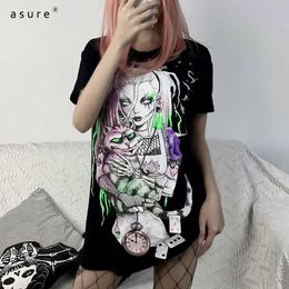 Goth T-shirt Y2k Crop Tops Women Clothing Harajuku Graphic Moto T Shirts Vintage Punk Tees Kawaii Basic Toppies 22043P 210712