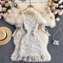 Women's Summer Dress Fashion Sexy Sweet Dot Print Fold Slim Package Hip Mini Clothing Vestidos S620 210527