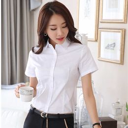 Korean Women Shirt Blouse s Blouses Woman Short Sleeve s Tops Plus Size Office Lady Elastic Pink 210604