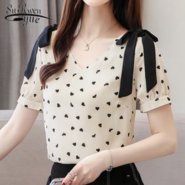 Fashion womens clothing Summer Women Blouses Chiffon blouse Short Sleeve shirt V Neck Plus Size tops 4591 50 210508