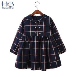 Girls Dress Autumn College Winds Style Clothing Long Sleeve Lapel Lattice Pattern Children Kids 210611