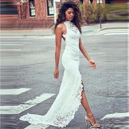Casual Dresses 2022 Summer Round-necked Lace Sleeveless Gown Slim Floor-length White Dress Women Fashion Clothing Sheath One-Shoulder