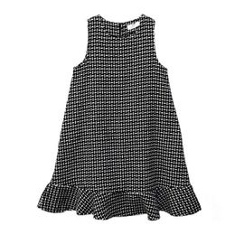 PERHAPS U Black White Plaid Tweed Knitted Sleeveless Sarafan Tank O Neck Mini Dress Ruffle Vintage Elegant Winter D0805 210529