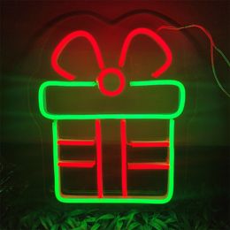 Small Christmas gift box Sign Holiday Lighting party Home Bar Public Places Handmade Neon Light 12 V Super Bright