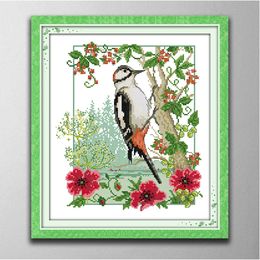 Woodpecker home decor paintings ,Handmade Cross Stitch Craft Tools Embroidery Needlework sets counted print on canvas DMC 14CT /11CT