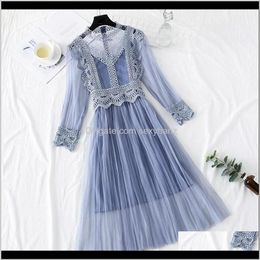 Casual Dresses Womens Clothing Apparel Drop Delivery 2021 Arrivals Lace Flower Women Gauze Sleeve Voile Long Dress Female Sweet Princess Plea